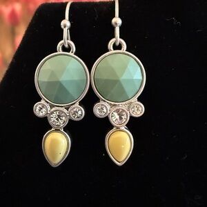 Lia Sophia Green and Yellow Dangle Earrings with Vintage Charm
